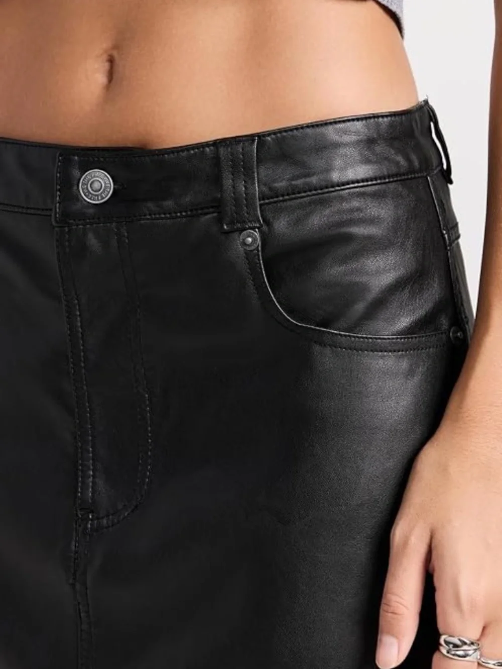 Free People City Slicker Vegan Leather Maxi Skirt Black High Rise A-Line Slit - Picture 11 of 14